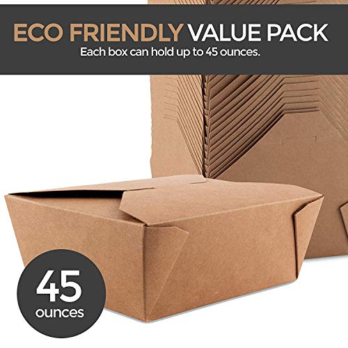 Take Out Food Containers Microwaveable Kraft Brown Take Out Boxes 45 oz (50 Pack) Leak and Grease Resistant Food Containers - Recyclable Lunch Box - To Go Containers for Restaurant, Catering and Party
