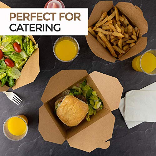 Take Out Food Containers Microwaveable Kraft Brown Take Out Boxes 45 oz (50 Pack) Leak and Grease Resistant Food Containers - Recyclable Lunch Box - To Go Containers for Restaurant, Catering and Party