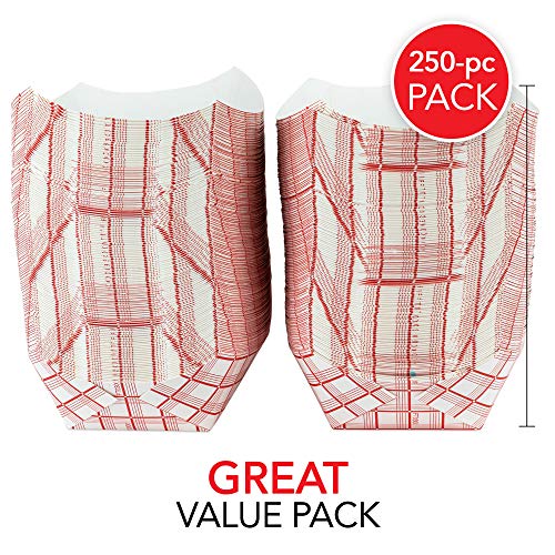 Medium Paper Food Boats (250 Pack) 2 Lb Disposable Red & White Checkered Paper Food Trays, Eco Friendly Paper Food Trays, Serving Boats for Concession Food & Condiments, Paper Nacho Trays 4.5