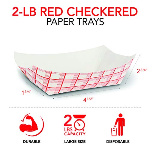 Medium Paper Food Boats (250 Pack) 2 Lb Disposable Red & White Checkered Paper Food Trays, Eco Friendly Paper Food Trays, Serving Boats for Concession Food & Condiments, Paper Nacho Trays 4.5