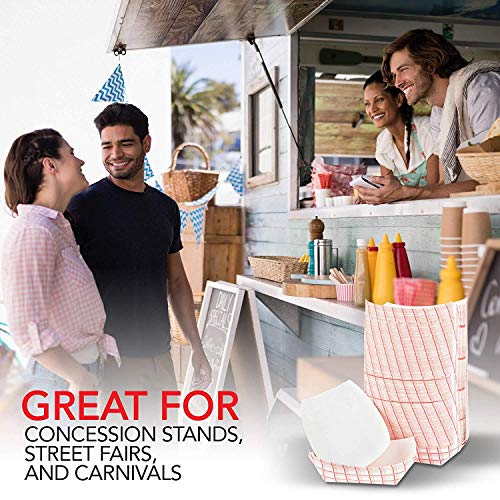 Medium Paper Food Boats (250 Pack) 2 Lb Disposable Red & White Checkered Paper Food Trays, Eco Friendly Paper Food Trays, Serving Boats for Concession Food & Condiments, Paper Nacho Trays 4.5