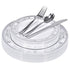 Silver Floral Rim Plastic Dinnerware (125-Piece) Plastic Plates, Plastic Forks, Plastic Knives, Plastic Spoons - Service for 25 Guests Place Setting for Wedding, Party, Baby Shower, Birthday, Holiday
