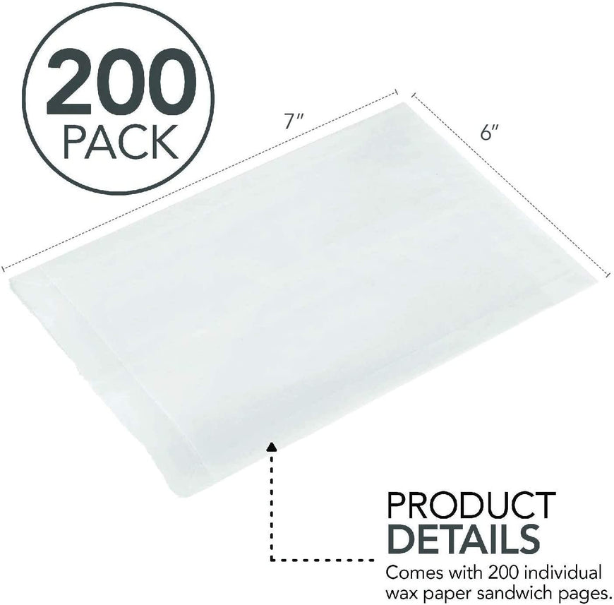 Paper Sandwich Bags Bulk Wax Paper (200 Pack) 7 x 6 x 1 Wet Wax Paper Bags - Food Grade Grease Resistant Wax Bags - White Glassine Bags - Paper Bags for Bakery Cookies, Candy, Snacks, French Fries
