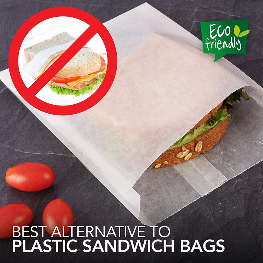 Paper Sandwich Bags Bulk Wax Paper (200 Pack) 7 x 6 x 1 Wet Wax Paper Bags - Food Grade Grease Resistant Wax Bags - White Glassine Bags - Paper Bags for Bakery Cookies, Candy, Snacks, French Fries