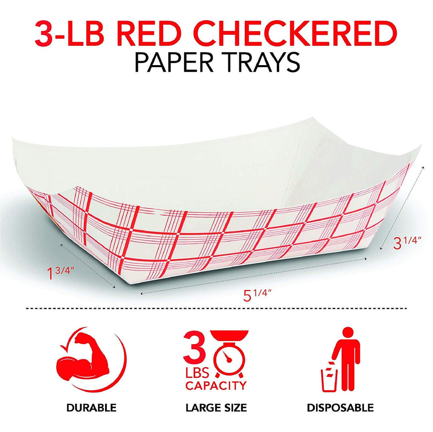 Large Paper Food Boats (250 Pack) 3 Lb Disposable Red & White Checkered Paper Food Trays, Eco Friendly Paper Food Trays, Serving Boats for Concession Food & Condiments, Paper Nacho Trays 5.75