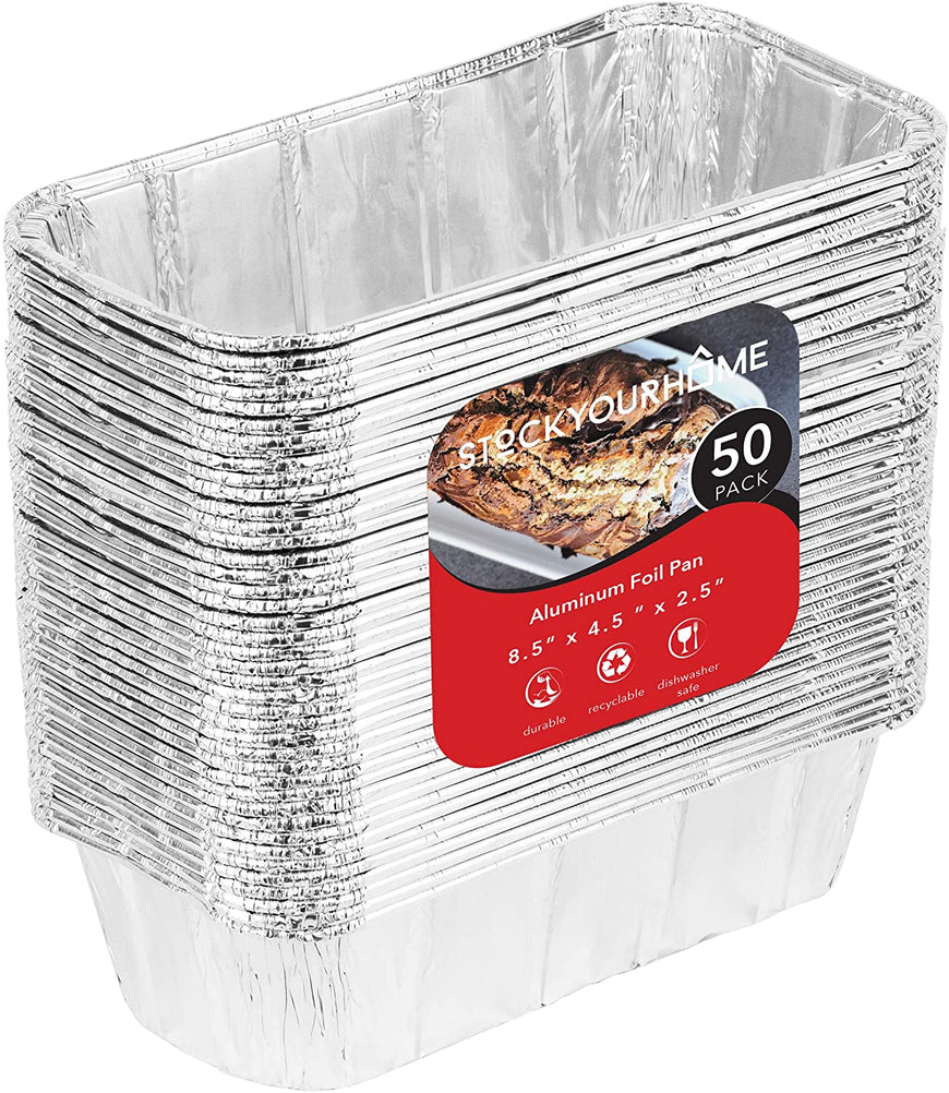 Stock Your Home 2 Lb Aluminum Foil Mini Loaf Pans (50 Pack) Disposable Small Loaf Pan â€“ 2 Pound Baking Tin Liners, Perfect to Bake Cakes, Bread Loaves, and Meat - 8.5 x 4.5 x 2.5
