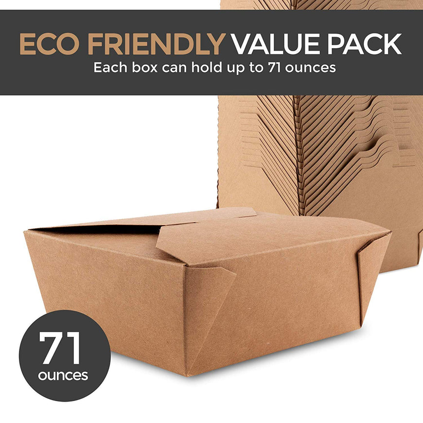 Microwaveable Kraft Brown Take Out Boxes 71 oz (40 Pack) Leak and Grease Resistant Food Containers - Recyclable Lunch Box - to Go Containers for Restaurants, Catering and Parties