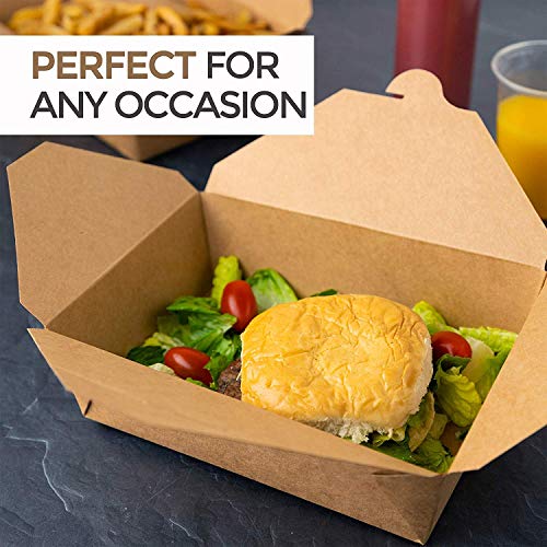 Microwaveable Kraft Brown Take Out Boxes 71 oz (40 Pack) Leak and Grease Resistant Food Containers - Recyclable Lunch Box - to Go Containers for Restaurants, Catering and Parties
