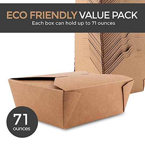 Microwaveable Kraft Brown Take Out Boxes 71 oz (40 Pack) Leak and Grease Resistant Food Containers - Recyclable Lunch Box - to Go Containers for Restaurants, Catering and Parties
