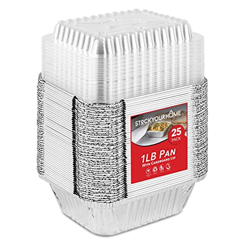 Stock Your Home 1 Lb Aluminum Disposable Cookware with Lids (25 Pack) - Foil Pans Plastic Lids - Disposable & Recyclable Takeout Trays with Lids - Food Containers for Restaurants, Catering, Delis