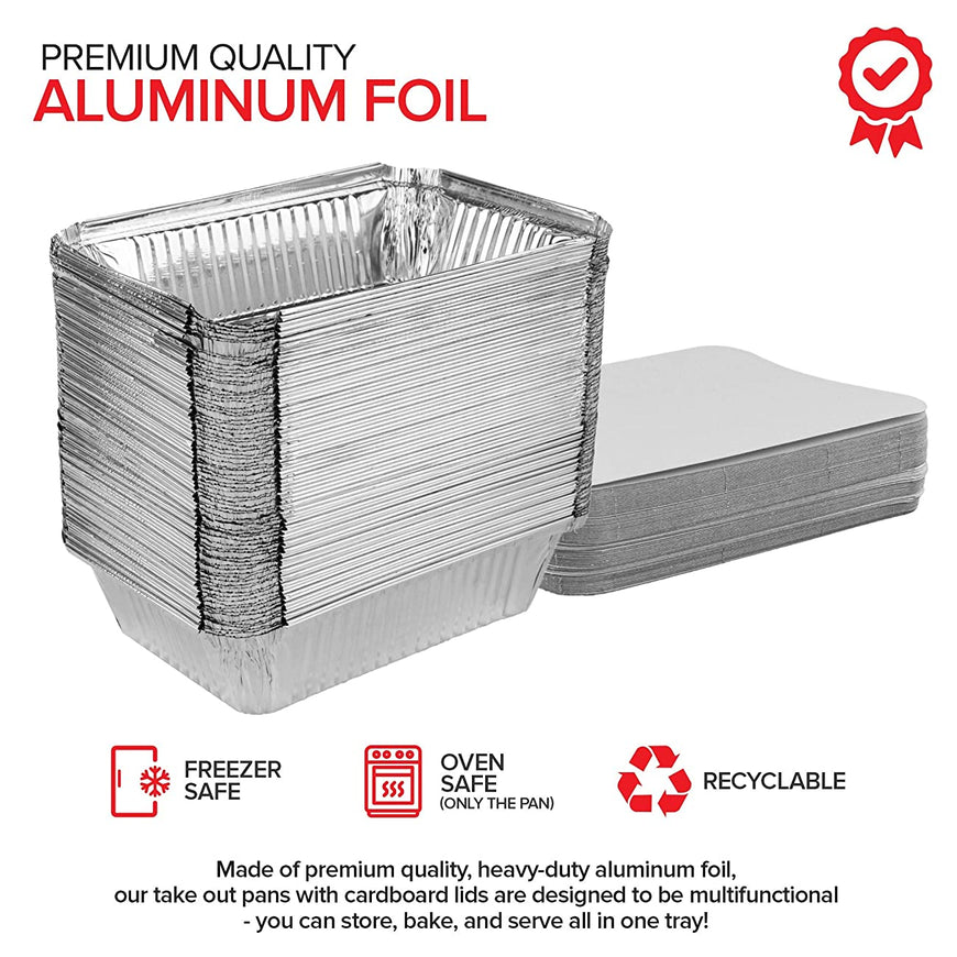 Stock Your Home 2 Lb Aluminum Pans with Lids (25 Pack) - Food Containers with Cardboard Lids - Disposable & Recyclable Takeout Trays with Lids - to Go Containers for Restaurants, Catering, Delis