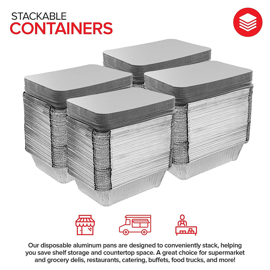 Stock Your Home 2 Lb Aluminum Pans with Lids (25 Pack) - Food Containers with Cardboard Lids - Disposable & Recyclable Takeout Trays with Lids - to Go Containers for Restaurants, Catering, Delis