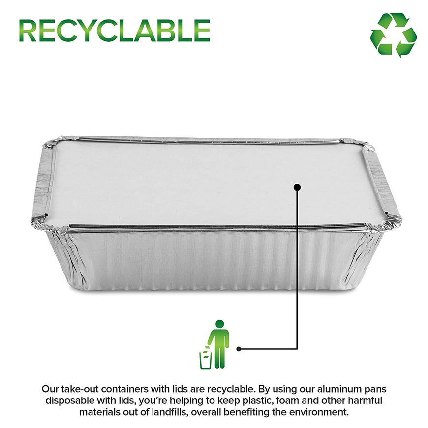 Stock Your Home 2 Lb Aluminum Pans with Lids (25 Pack) - Food Containers with Cardboard Lids - Disposable & Recyclable Takeout Trays with Lids - to Go Containers for Restaurants, Catering, Delis