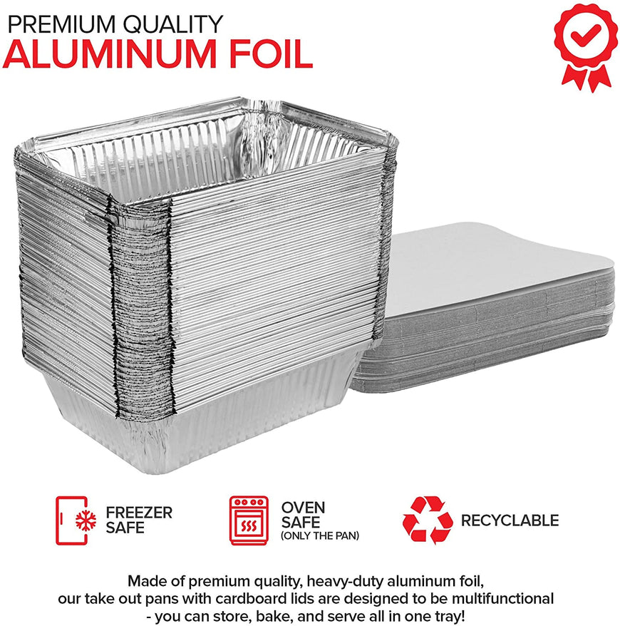 Stock Your Home 2 Lb Aluminum Pans with Lids (25 Pack) - Food Containers with Cardboard Lids - Disposable & Recyclable Takeout Trays with Lids - to Go Containers for Restaurants, Catering, Delis