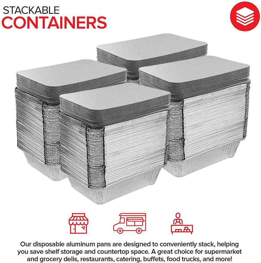 Stock Your Home 2 Lb Aluminum Pans with Lids (25 Pack) - Food Containers with Cardboard Lids - Disposable & Recyclable Takeout Trays with Lids - to Go Containers for Restaurants, Catering, Delis