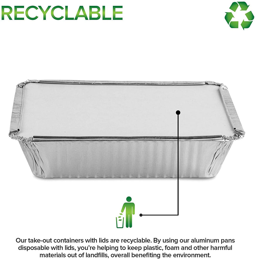 Stock Your Home 2 Lb Aluminum Pans with Lids (25 Pack) - Food Containers with Cardboard Lids - Disposable & Recyclable Takeout Trays with Lids - to Go Containers for Restaurants, Catering, Delis