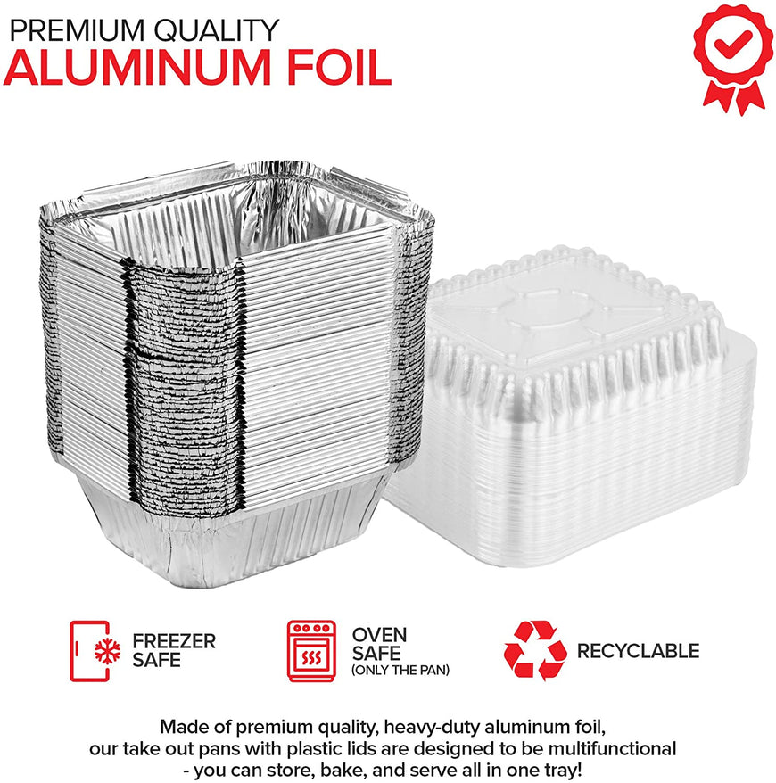 Stock Your Home 1 Lb Aluminum Disposable Cookware with Lids (25 Pack) - Foil Pans Plastic Lids - Disposable & Recyclable Takeout Trays with Lids - Food Containers for Restaurants, Catering, Delis