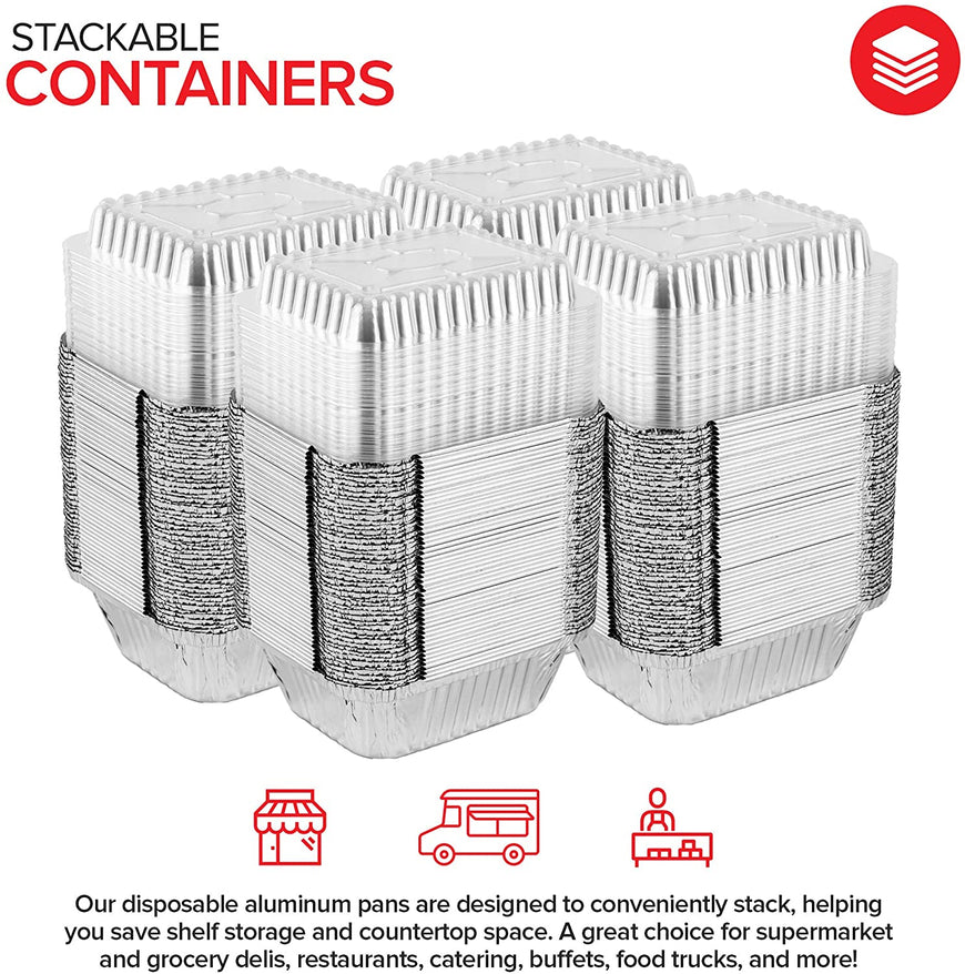 Stock Your Home 1 Lb Aluminum Disposable Cookware with Lids (25 Pack) - Foil Pans Plastic Lids - Disposable & Recyclable Takeout Trays with Lids - Food Containers for Restaurants, Catering, Delis