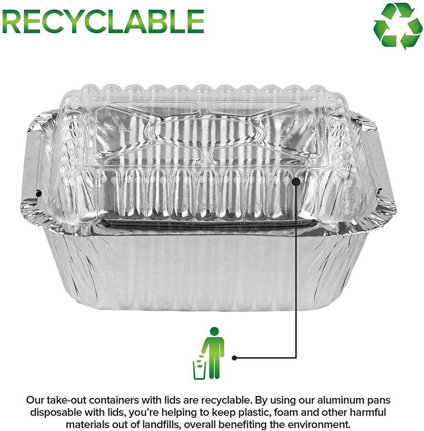 Stock Your Home 1 Lb Aluminum Disposable Cookware with Lids (25 Pack) - Foil Pans Plastic Lids - Disposable & Recyclable Takeout Trays with Lids - Food Containers for Restaurants, Catering, Delis