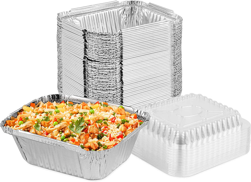 Stock Your Home 1 Lb Aluminum Disposable Cookware with Lids (25 Pack) - Foil Pans Plastic Lids - Disposable & Recyclable Takeout Trays with Lids - Food Containers for Restaurants, Catering, Delis