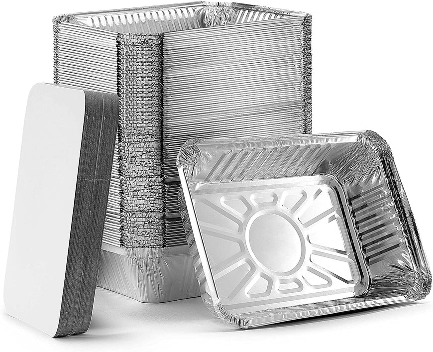 Stock Your Home 2 Lb Aluminum Pans with Lids (25 Pack) - Food Containers with Cardboard Lids - Disposable & Recyclable Takeout Trays with Lids - to Go Containers for Restaurants, Catering, Delis