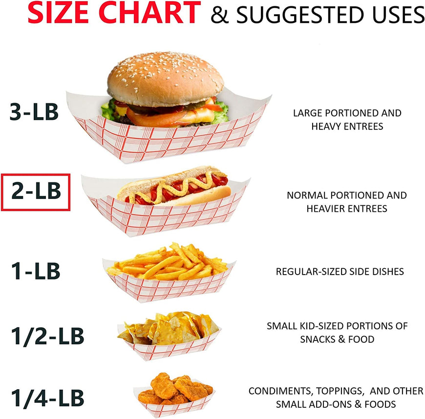 Medium Paper Food Boats (100 Pack) 2 Lb Disposable Red & White Checkered Paper Food Trays, Eco Friendly Paper Food Trays, Serving Boats for Concession Food & Condiments, Paper Nacho Trays 4.5