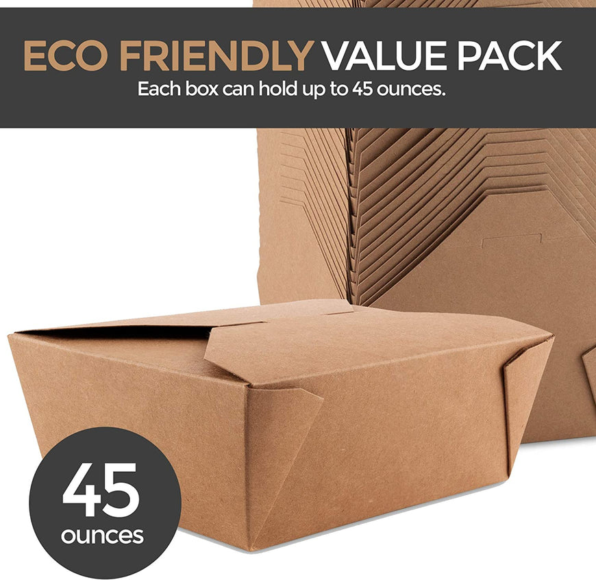 Take Out Food Containers Microwaveable Kraft Brown Take Out Boxes 45 oz (50 Pack) Leak and Grease Resistant Food Containers - Recyclable Lunch Box - To Go Containers for Restaurant, Catering and Party