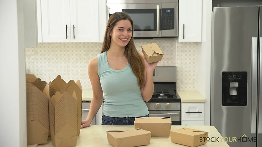 Take Out Food Containers Microwaveable Kraft Brown Take Out Boxes 45 oz (50 Pack) Leak and Grease Resistant Food Containers - Recyclable Lunch Box - To Go Containers for Restaurant, Catering and Party
