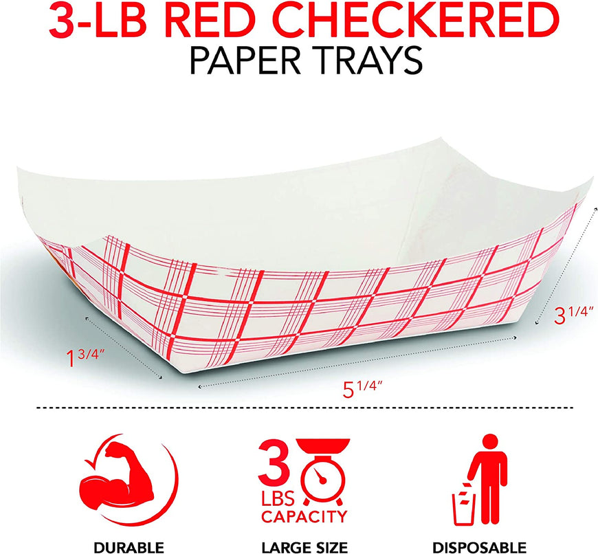 Large Paper Food Boats (250 Pack) 3 Lb Disposable Red & White Checkered Paper Food Trays, Eco Friendly Paper Food Trays, Serving Boats for Concession Food & Condiments, Paper Nacho Trays 5.75