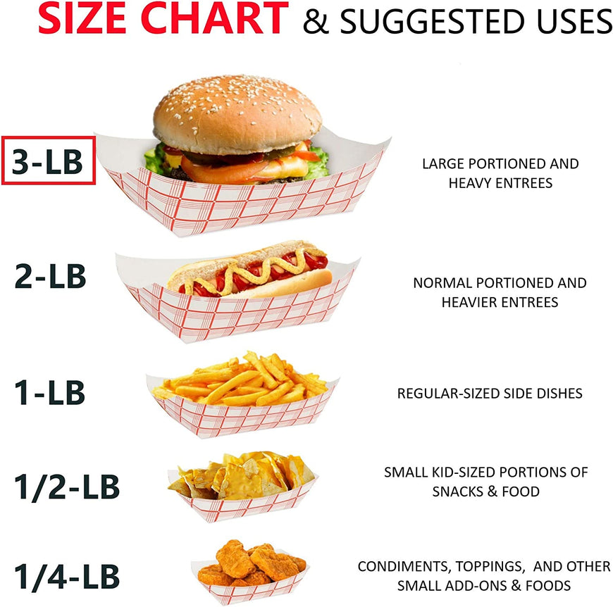 Large Paper Food Boats (250 Pack) 3 Lb Disposable Red & White Checkered Paper Food Trays, Eco Friendly Paper Food Trays, Serving Boats for Concession Food & Condiments, Paper Nacho Trays 5.75