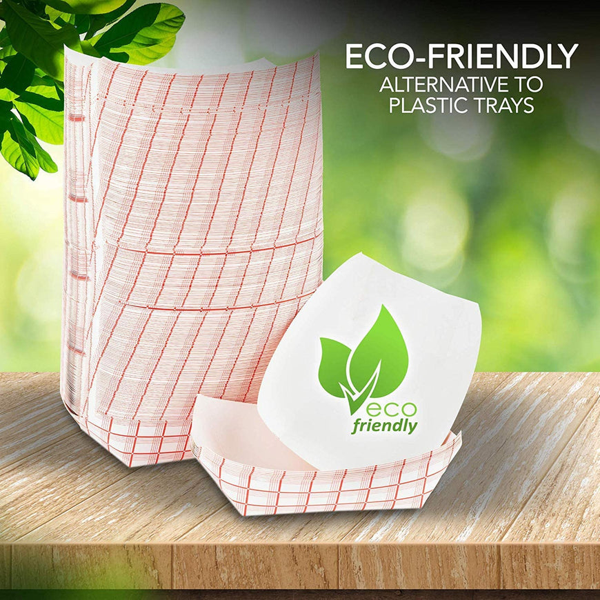 Medium Paper Food Boats (250 Pack) 2 Lb Disposable Red & White Checkered Paper Food Trays, Eco Friendly Paper Food Trays, Serving Boats for Concession Food & Condiments, Paper Nacho Trays 4.5
