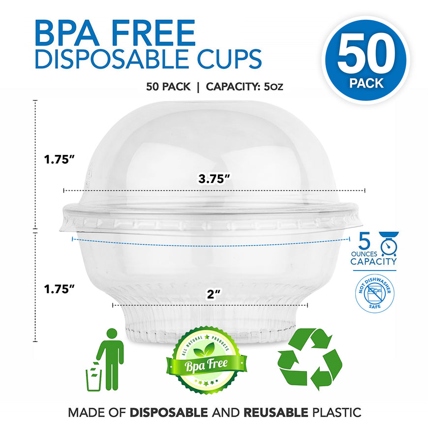 Stock Your Home Plastic Dessert Cups With Dome Lid, 50 Count, 5 oz