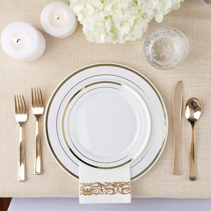 Stock Your Home 125 pc Fancy Disposable Plates with Cutlery Set - Gold