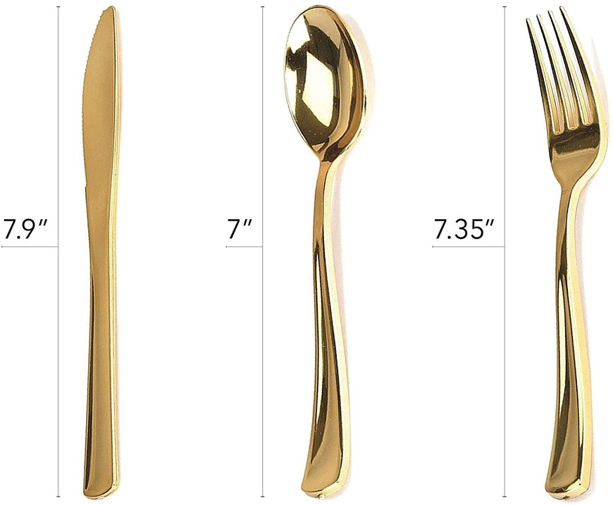 Stock Your Home 125 pc Fancy Disposable Plates with Cutlery Set - Gold