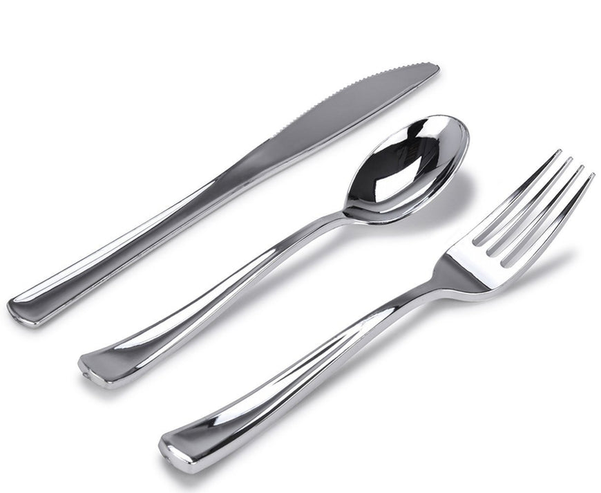 Stock Your Home 300 Piece Plastic Silverware Set Includes: 100 Forks, 100 Knives, 100 Spoons