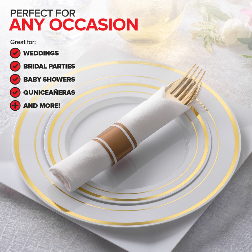 Pre Rolled Napkin and Disposable Cutlery Set, 25 Pack, Gold
