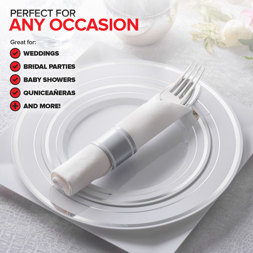 Pre-Rolled Dinner Napkins and Cutlery, 25 Pack, Silver