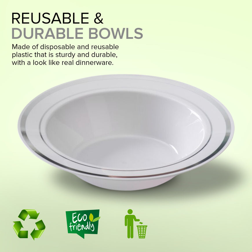 Stock Your Home 12 Oz Fancy Disposable Dinner Bowls for Holidays, Parties, Weddings, Catering, 50 Bowls (Silver)