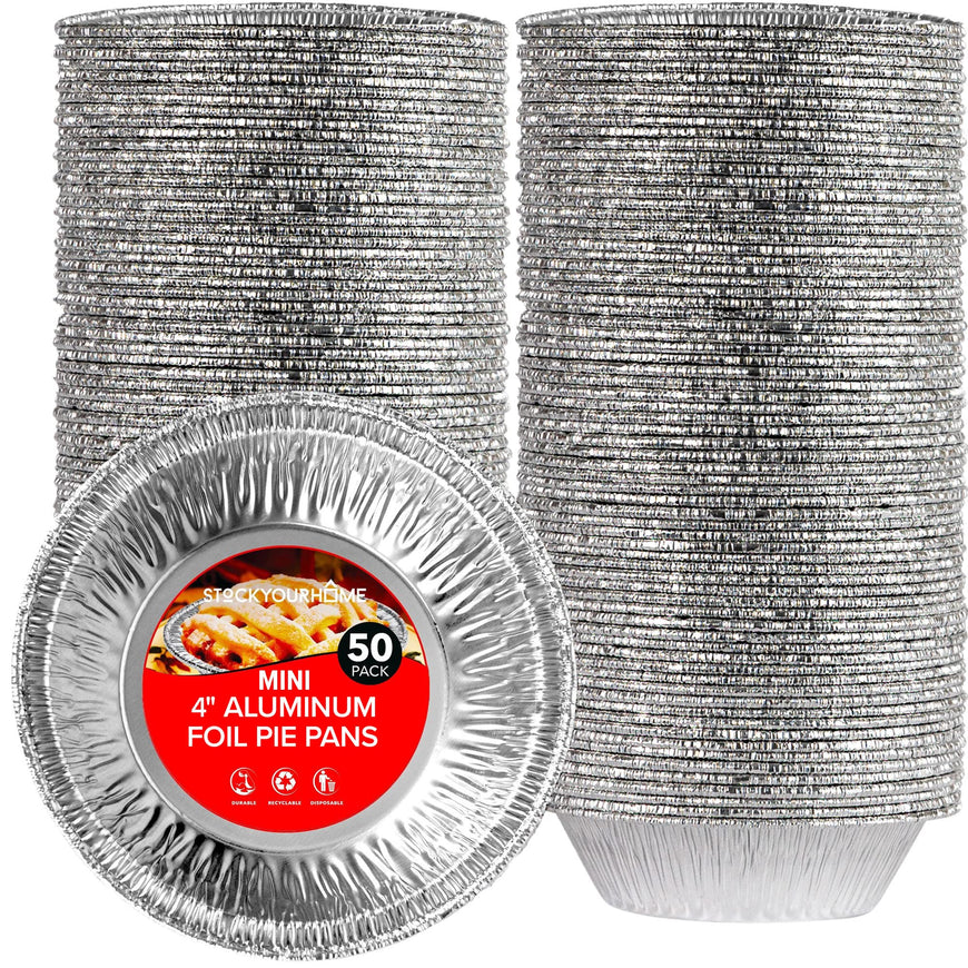 Stock Your Home 4 Inch Mini Aluminum Foil Pans (50 Count) â€“ Disposable Small Tins for Baking Tiny Treats, Fruit Tarts, Quiche, and Mince Pies