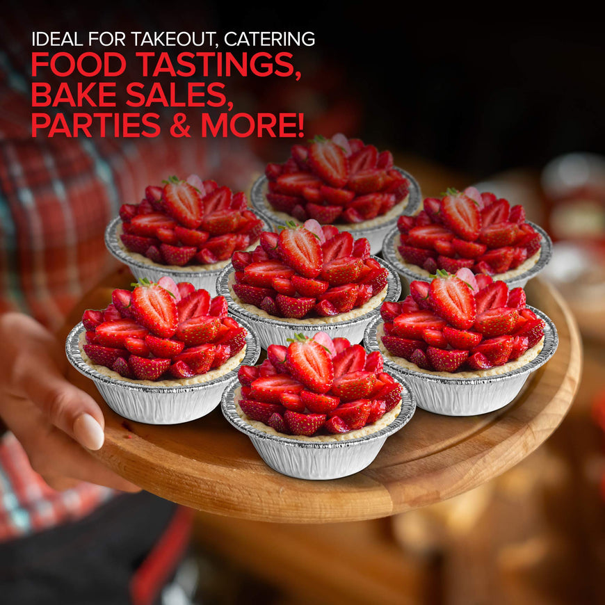 Stock Your Home 4 Inch Mini Aluminum Foil Pans (50 Count) â€“ Disposable Small Tins for Baking Tiny Treats, Fruit Tarts, Quiche, and Mince Pies