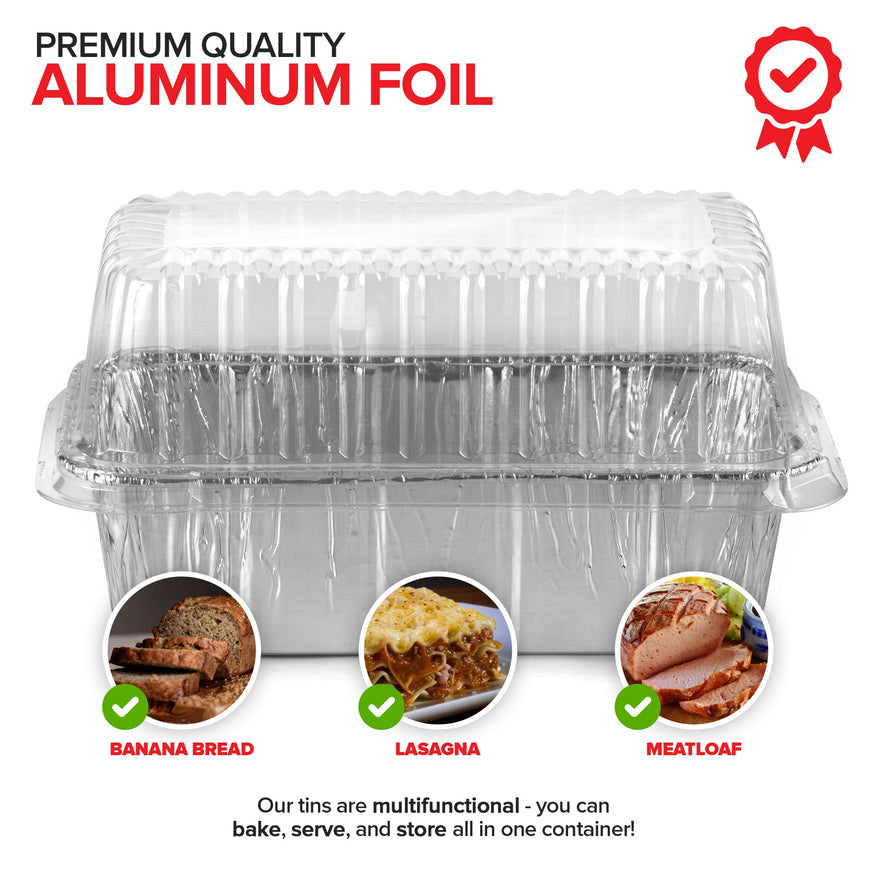 Stock Your Home Disposable Aluminum Loaf Pans with Lids, 2 Lb (30 Pack) Foil Baking Tins with Plastic Lid, Tin Pan with Cover for Cake, Banana Bread, Meatloaf, Mini Lasagna, Drip Trays