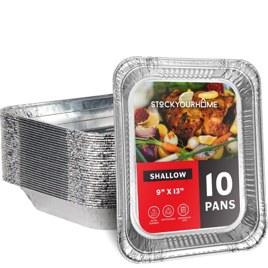 (10 Pack) Disposable Aluminum Pans 9x13 Shallow, Heavy Duty 1.75