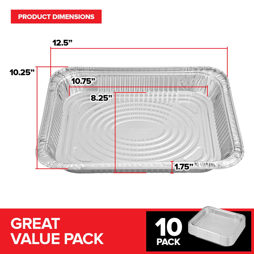 (10 Pack) Disposable Aluminum Pans 9x13 Shallow, Heavy Duty 1.75