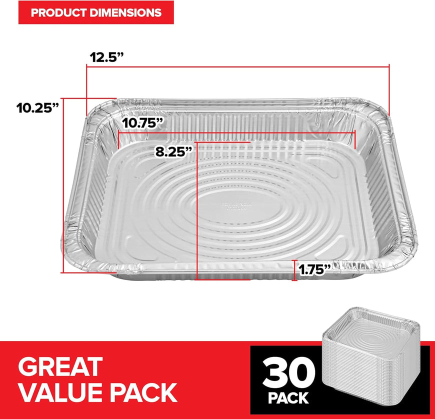 (30 Pack) Disposable Aluminum Pans 9x13 Shallow, Heavy Duty 1.75