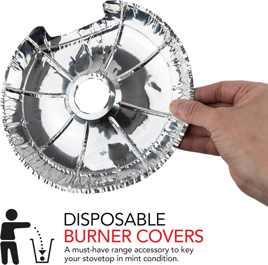 Round Electric Stove Burner Covers (50 Pack) 6 Inch and 8 Inch Disposable Stove Top Aluminum Foil Bib Liners, to Keep Kitchen Range Clean from Oil and Food Drips, Stock Your Home