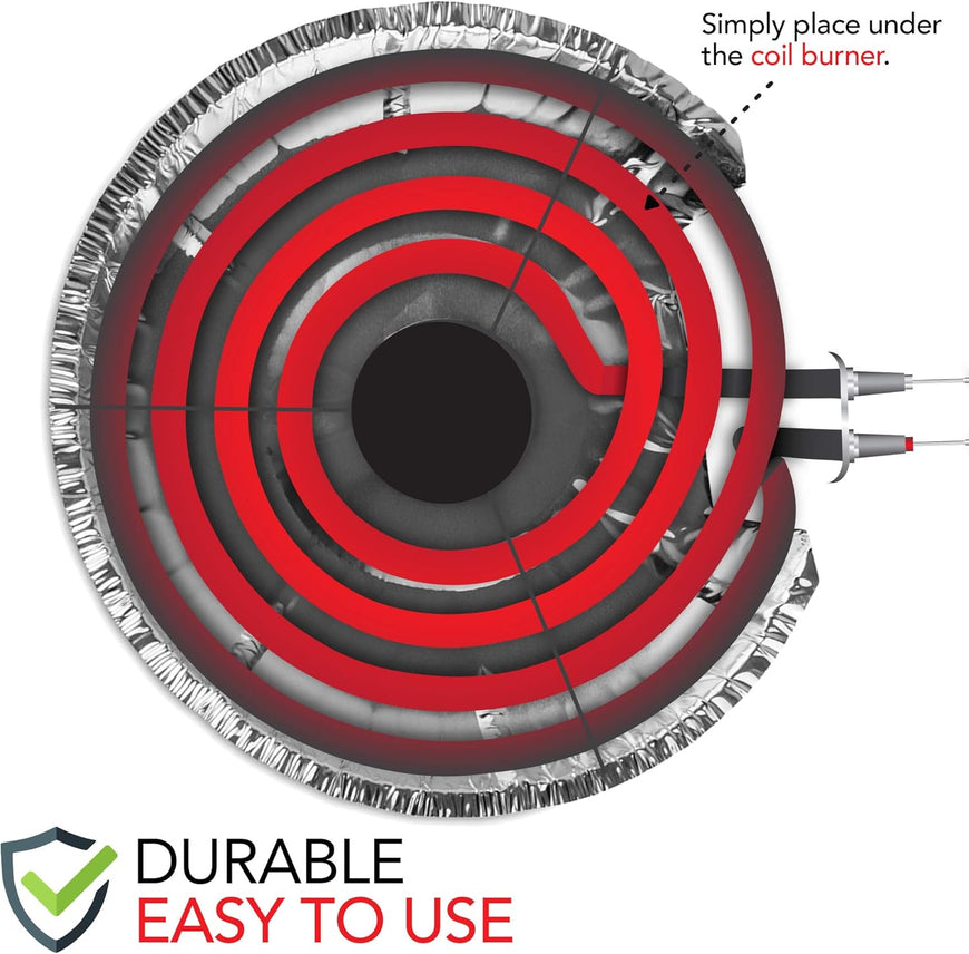 Round Electric Stove Burner Covers (50 Pack) 6 Inch and 8 Inch Disposable Stove Top Aluminum Foil Bib Liners, to Keep Kitchen Range Clean from Oil and Food Drips, Stock Your Home
