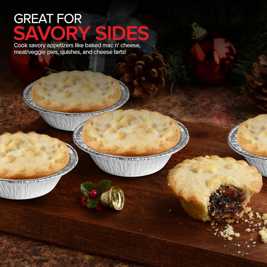 Stock Your Home 4 Inch Mini Aluminum Foil Pans (50 Count) â€“ Disposable Small Tins for Baking Tiny Treats, Fruit Tarts, Quiche, and Mince Pies