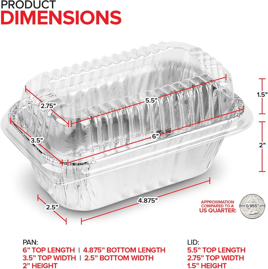 Stock Your Home Disposable Aluminum Mini Loaf Pans with Lids, 1 lb (50 Pack) New & Improved Plastic Dome Lid Foil Baking Tins, Tin Pans for Cake, Bread, Holiday Baked Goods Packaging