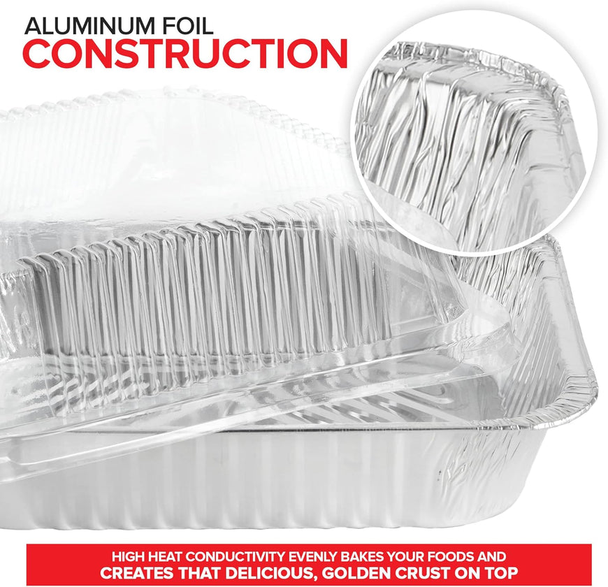 Stock Your Home 9x13 Disposable Baking Pan with Lid (10 Pack) Heavy Duty Aluminum Cake Pans with Lids, Clear Plastic Cover, Food Container for Lasagna, Casserole, Brownie, Rectangular Sheet Tray