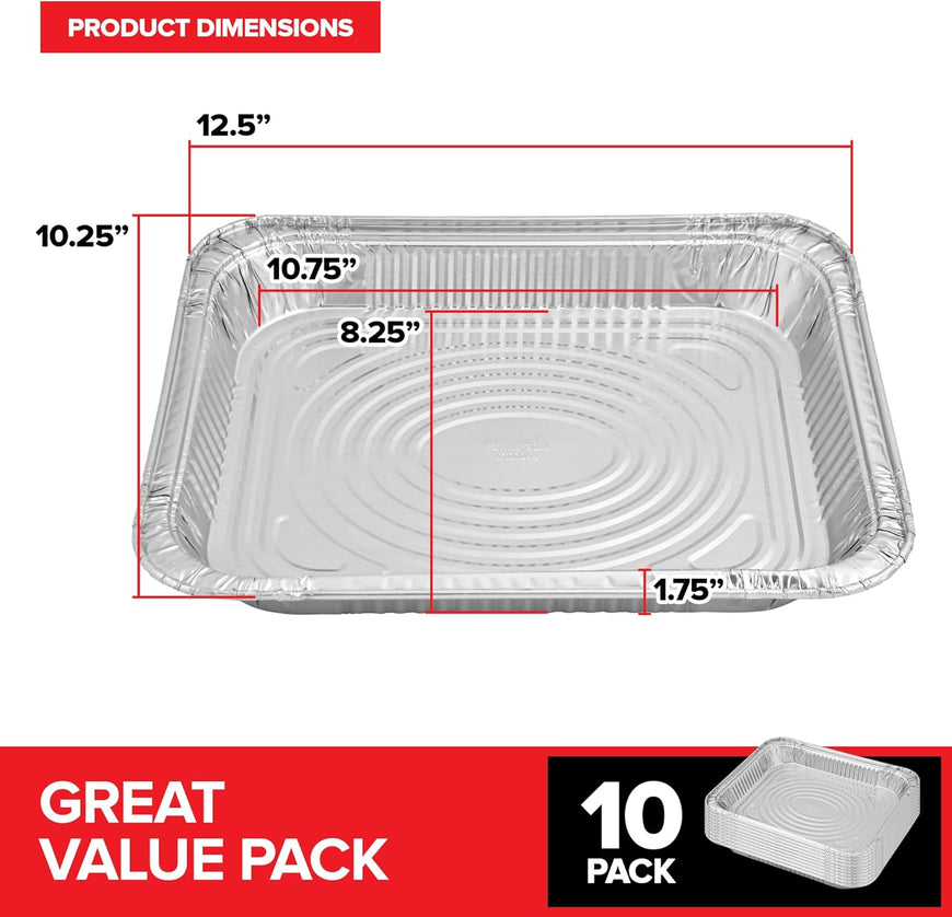 (10 Pack) Disposable Aluminum Pans 9x13 Shallow, Heavy Duty 1.75